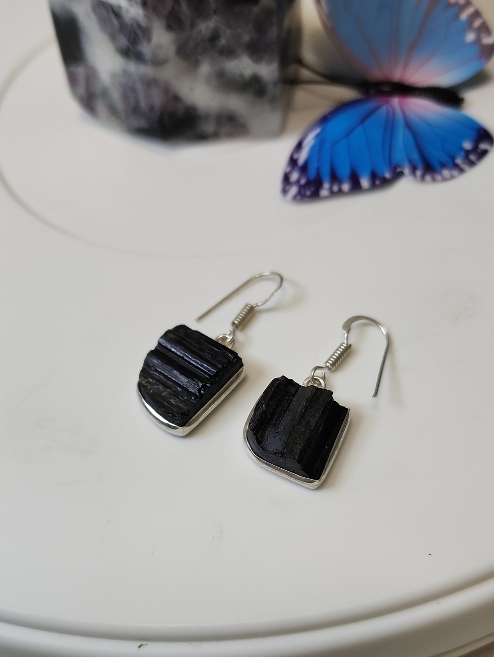 Black Tourmaline Drop Earrings - Unbranded
